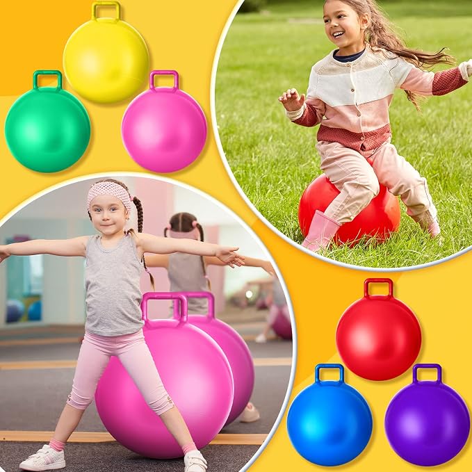 Lewtemi 6 Pcs Hopper Ball for Kids 18 Inch Jumping Hopping Inflatable Bouncing Ball with Handle and Air Pump for Indoor Outdoor Games Sport Exercise Fun Easter Basket Stuffers Gifts(Rainbow Colors)