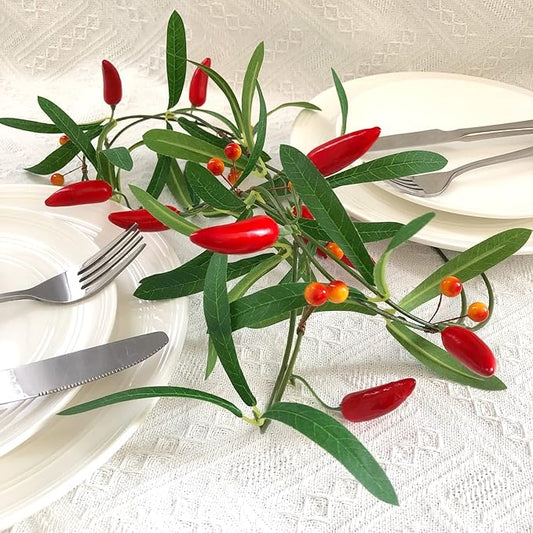 Artificial Chili Hanging Vines Plant Garland Artificial Berries Pepper Rattan for Home Garden Wedding Party Decor (X-Chili Vine, 1 Pack)