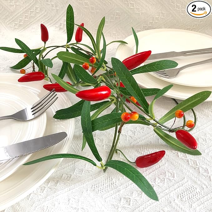Artificial Chili Hanging Vines Plant Garland Artificial Berries Pepper Rattan for Home Garden Wedding Party Decor (X-Chili Vine, 2 Pack)