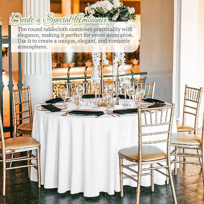 Pesonlook 10 Pack White Round Tablecloth 120 Inch, Waterproof Polyester Fabric Table Cloth for Round Tables, Stain Wrinkle Resistant Tablecloths Washable Table Cover for Wedding Dining Party Banquet