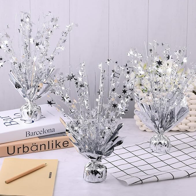 6 Pack Metallic Foil Spray Centerpiece Star Table Decoration Burst Table Centerpieces for Birthday Weddings Anniversaries Christmas New Year Holiday Party Supplies Decor (Silver)