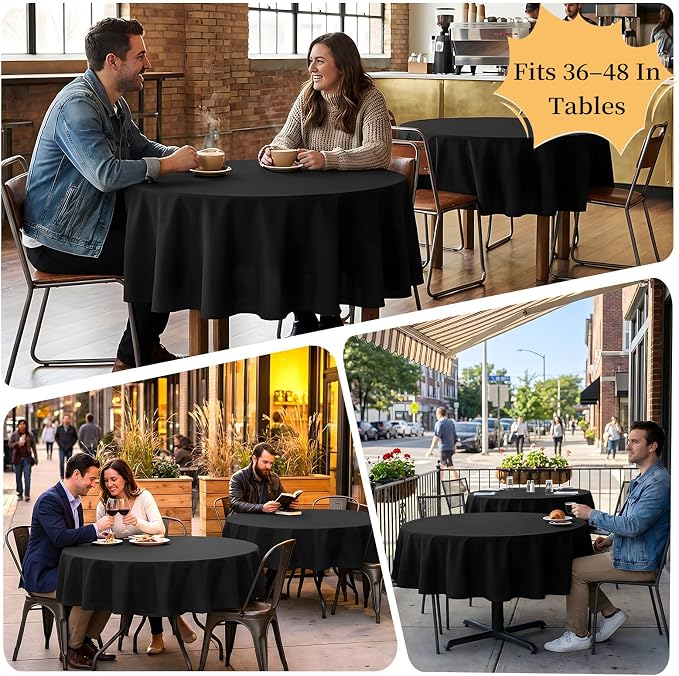 8 Pack Black Round Tablecloth 60 Inch Round Table Cloth Fits 20-48 Inch Tables, Wrinkle Resistant and Washable Polyester Fabric Table Cloth Round Table Cover for Dining Wedding Banquet Party