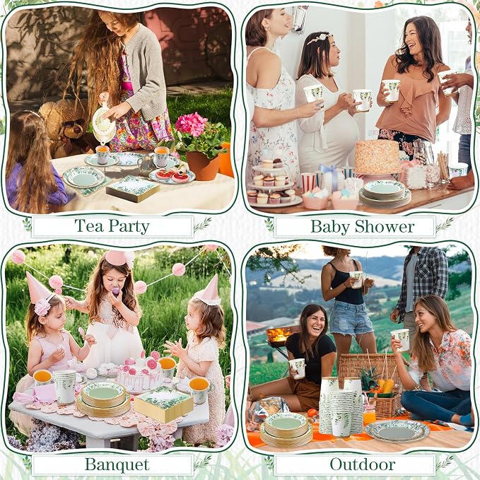Pickmesh 250 Pcs Sage Green Party Supplies Paper Plates and Napkins Cups Dinnerware Sage Green Disposable Tableware Set for Birthday Bridal Baby Shower Wedding Decoration Serves 50