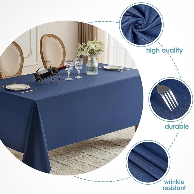 VidaFete Tablecloth 10 Pack 90 * 132inch Rectangle Table Cloth Polyester, Stain Wrinkle Resistant Rectangular Polyester Table Cover for Kitchen Dinning Party Wedding Buffet Decoration(Navy Blue)