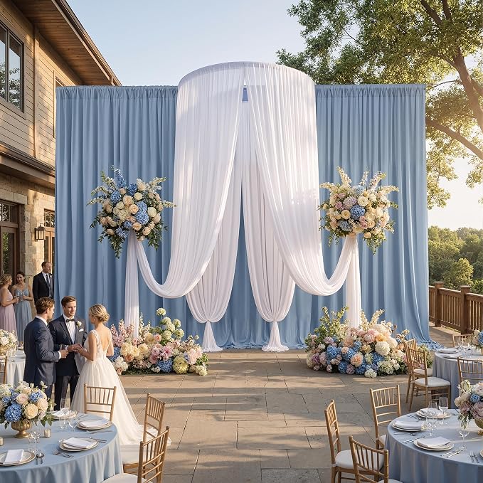 50ftx15ft Dusty Blue Backdrop Curtains for Parties, Wrinkle Free Polyester Photo Backdrop Drapes 10 Panels 15 ft Long Back Drop Cloth Drapery for Wedding Birthday Photography Background Party