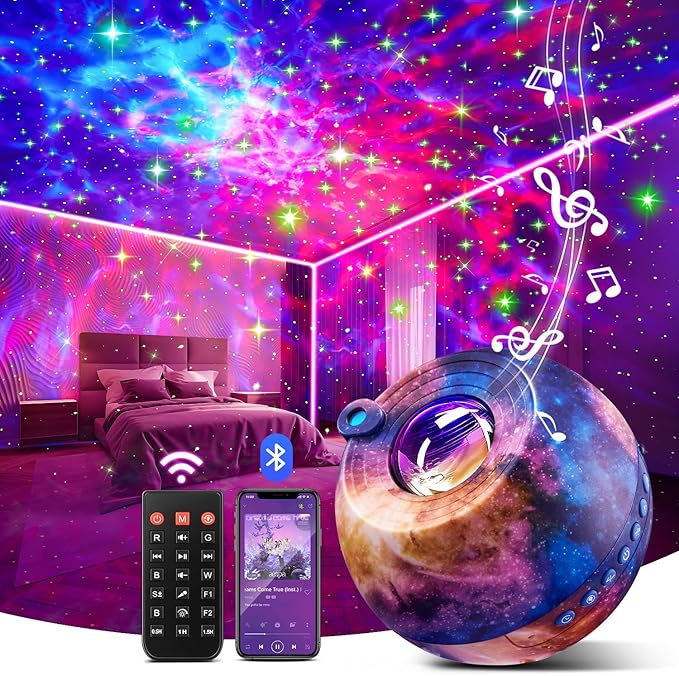 Galaxy Projector for Bedroom Galaxy Projector Night Light Projector, 15-Color Galaxy Light Projector Star Projector for Bedroom, Remote 15 White Noise Sound Machine with Light Ceiling Projector Gifts