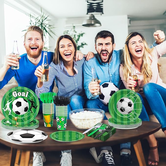 250 Pcs Soccer Birthday Party Decorations Soccer Disposable Party Tableware Sets Including Plates Cups Napkins Soccers Dinnerware for 2026 World Sports Birthday Parties Decorations Supplies Serves 50