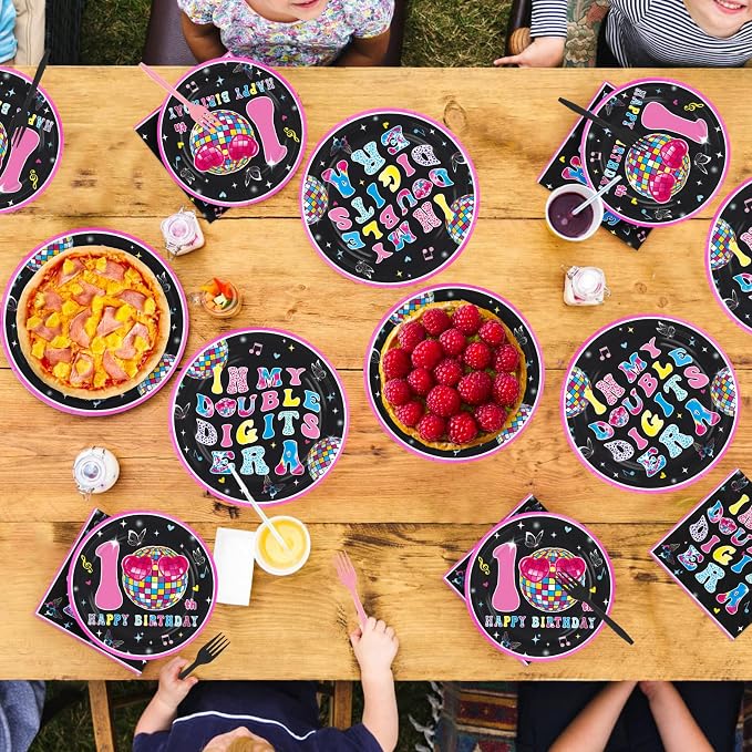 96Pcs 10th Birthday Party Decoration In My Double Digits Era Plates and Napkins Double Digits Tableware Set for Girls’ 10-Year-Old Birthday Party Supplies, Serves 24