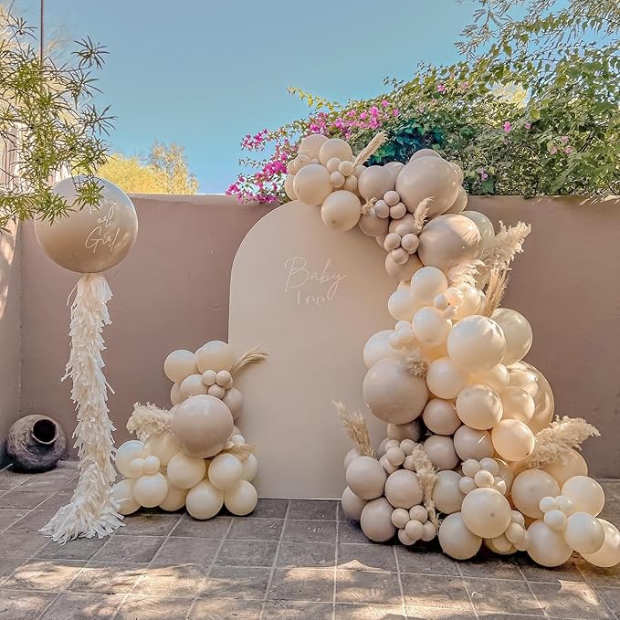 Neutral Gender Reveal Balloon Garland Arch Kit 115PCS Apricot Beige White Sand Double Stuffed Balloons for Boy or Girl Gender Reveal baby Shower Decorations Birthday Party Wedding Supplies