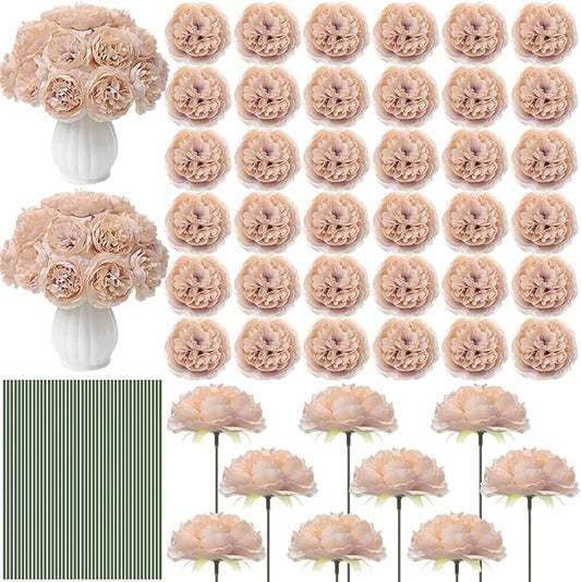 Thiccywoov 200 Pcs Flowers Long Stem Artificial Rose Bulk, 3.2 Inches Silk Rose Head Flowers Faux for Wedding Bridal Bouquet Independence Day Home Floral DIY Centerpieces Party Decoration (Nude)