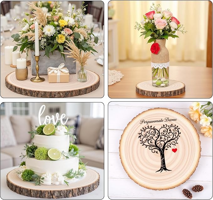 3 Pack 11 Inch Large Wood Slices for Centerpieces,Natural Unfinished Round Wood Ornaments for Crafts,Rustic Wooden Circles & Slabs for Wedding Centerpieces& Christmas Table Decor,DIY Painting Crafts