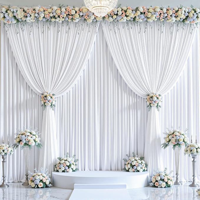 50ft x 15ft White Backdrop Curtain Panels for Weddings - Wrinkle-Free Polyester Photo Drapes for Birthday Party, Photography Background, Stage Decor