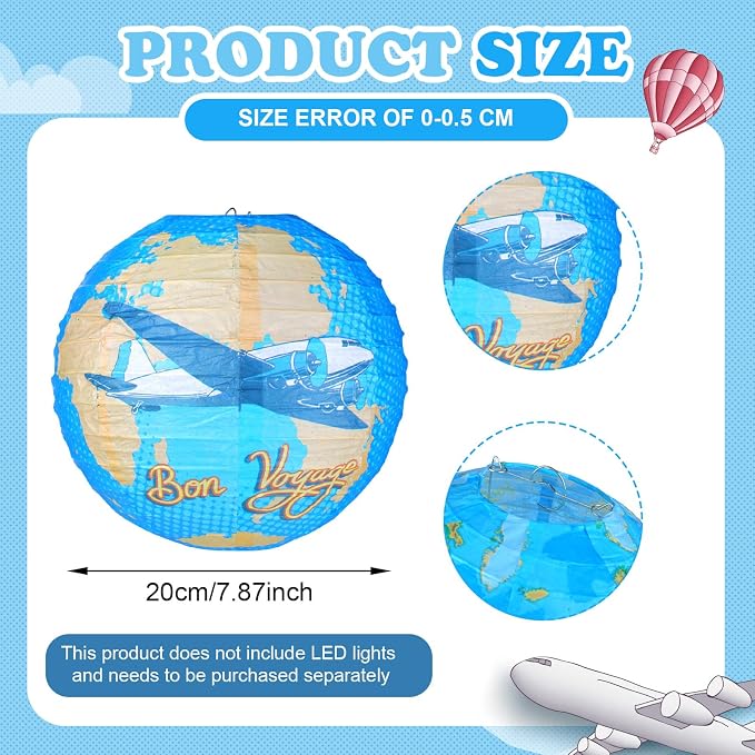 Panelee 12 Pcs Travel Around The World Paper Lanterns Party Decorations 8 Inch Hanging Round Hanging Paper Party Decorations for Holiday Indoor Outdoor Supplies