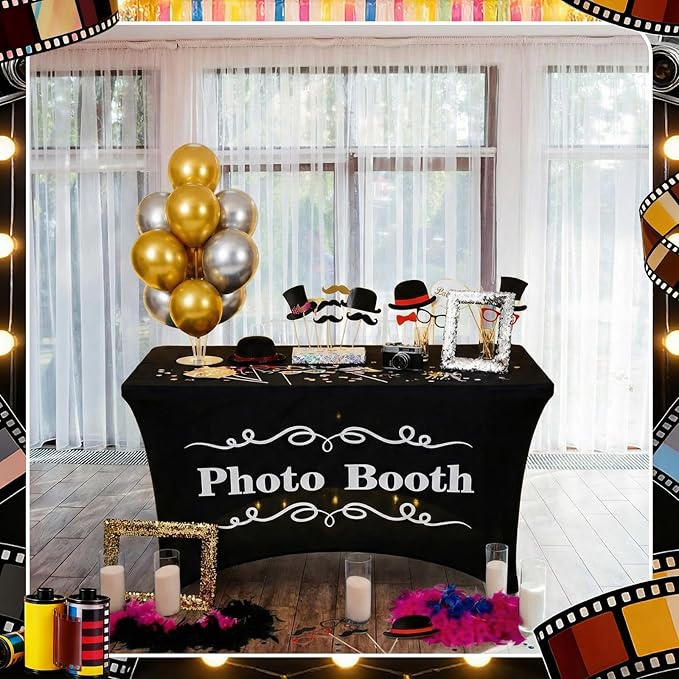 Gilprop Photo Booth Table Cloth Photo Booth Props Accessories Rectangle Tight Table Background for Indoor Outdoor Party Photography Decoration Graduation Wedding Birthday Bachelorette(Stylish,4ft)