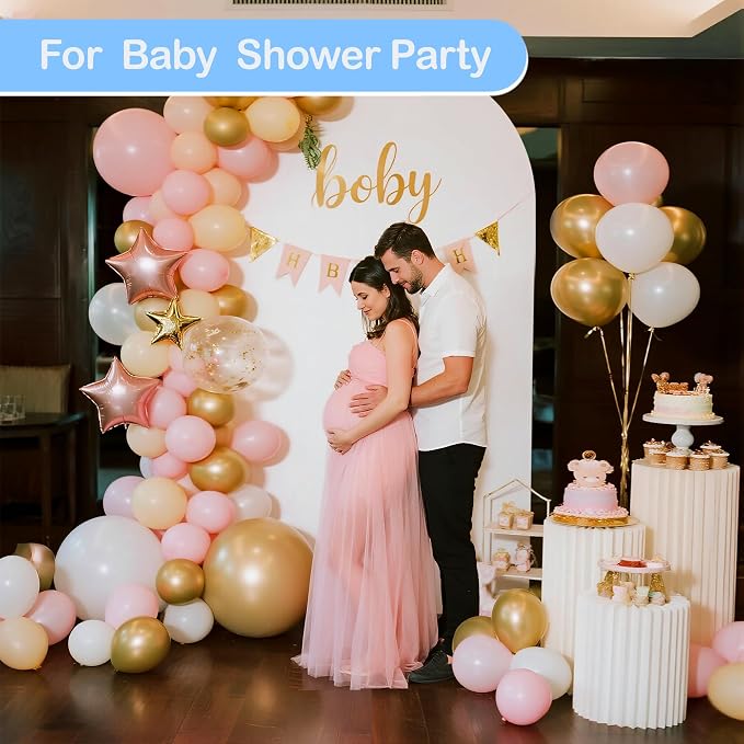 Metal Arch Backdrop Stand and Cover Set, 7.2 FT Balloon Arch Backdrop Stand Arch Covers Stretchy Backdrop for Birthday Party Baby Shower Wedding Ceremony Event Decorations