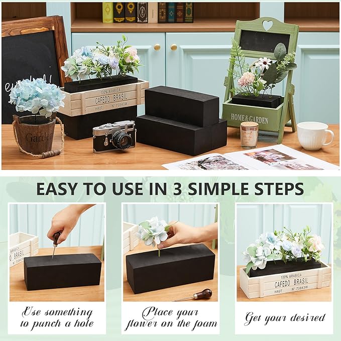 Lallisa 20 Pcs Reusable Floral Foam Blocks Water Weather Resistant Dry Floral Foam for Artificial Flower Arrangements Outdoor Flower Boxes Hanging Planters Wedding Home Decor (9 x 3 x 3",Black)