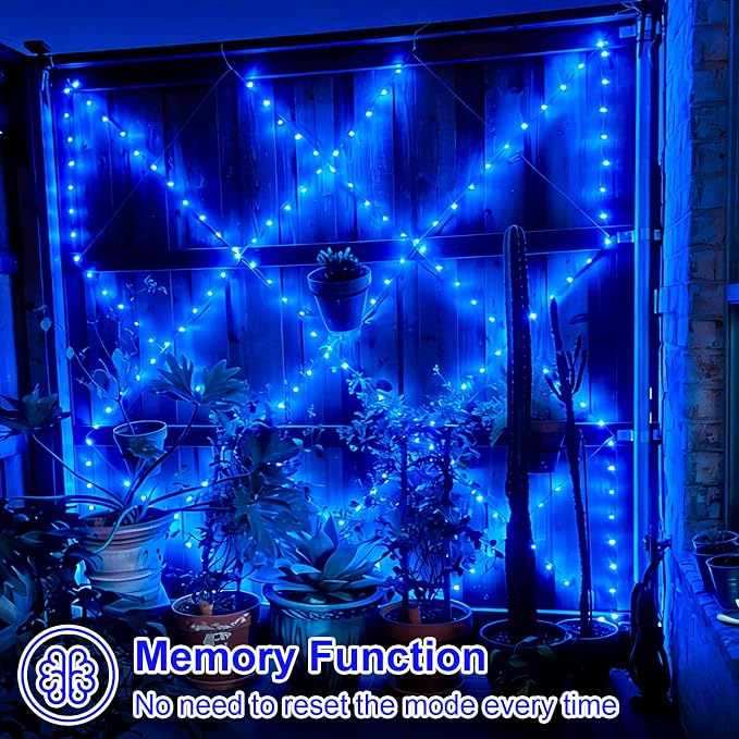 QITONG 4 Pack Solar Fairy Lights, Each 33ft 100 LED Blue Christmas String Light Outdoor Waterproof, 8 Modes Silver Wire Twinkle Mini Lights