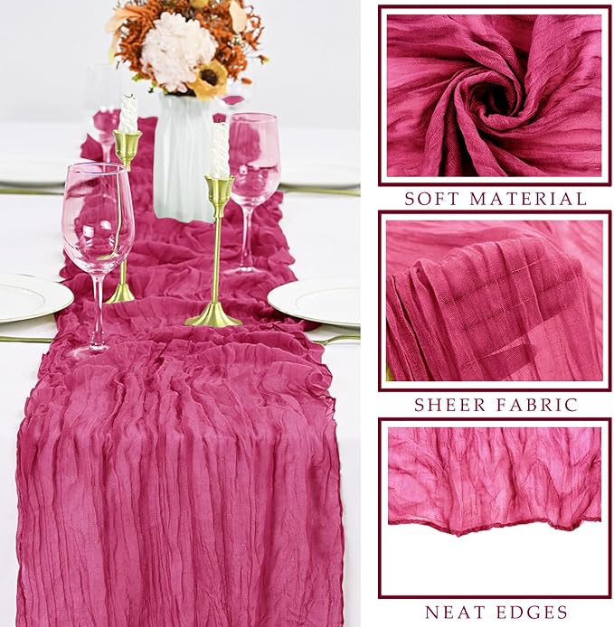 12 Pieces Hot Pink Cheesecloth Table Runners 10FT Gauze Fabric Runner for Tables Boho Table Runner Decoration Rustic Sheer Runner for Wedding Birthday Baby Bridal Shower Party (35 x 120 Inches Long)