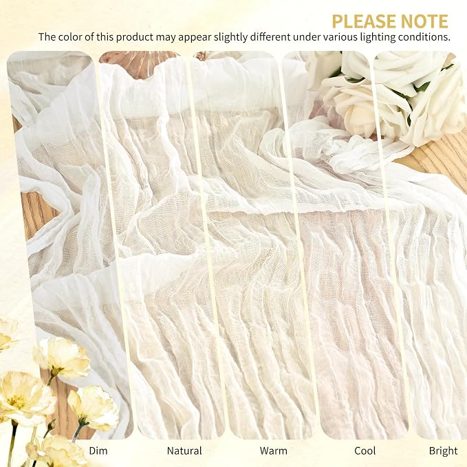 2 Pack Cheesecloth Table Runner 10FT Ivory White Table Runner Boho Gauze Cheese Cloth Table Runners Long Rustic Sheer Table Decorations for Wedding Party Baby Bridal Shower Birthday Holiday Spring
