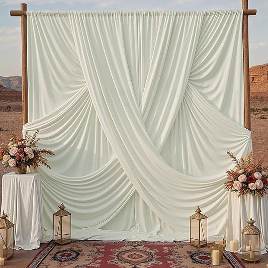 10x10ft Ivory Backdrop Curtains for Parties, 2 Panels 5x10ft Wrinkle-Free Polyester Background Curtains for Wedding, Birthday, Baby Shower,Graduation, Decorations