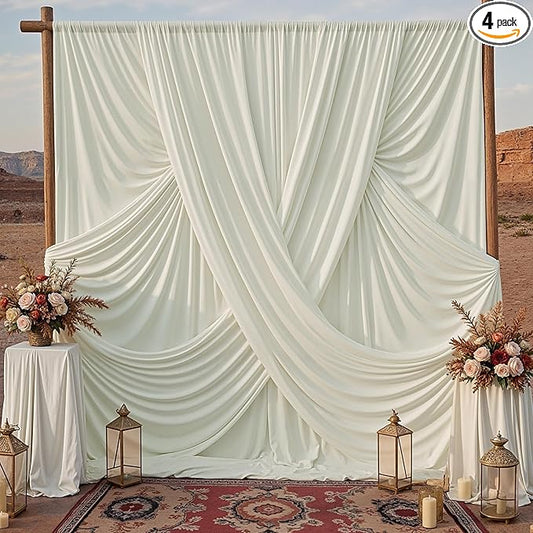 20x10ft Ivory Backdrop Curtains for Parties, 4 Panels 5x10ft Wrinkle-Free Polyester Background Curtains for Wedding, Birthday, Baby Shower,Graduation, Decorations