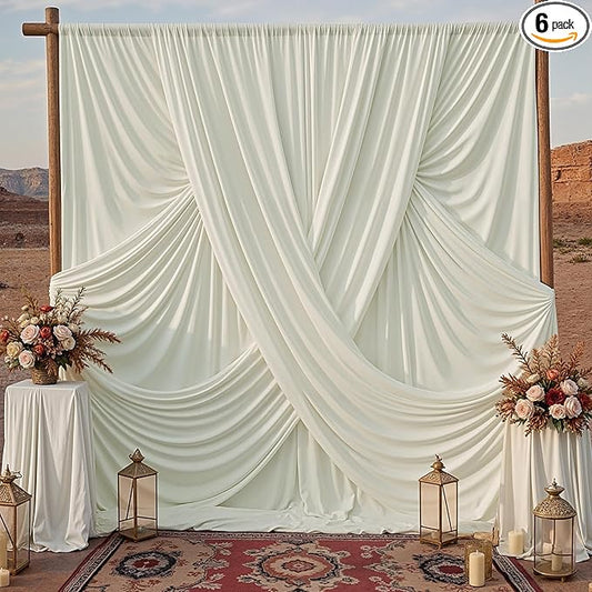 30x10ft Ivory Backdrop Curtains for Parties, 6 Panels 5x10ft Wrinkle-Free Polyester Background Curtains for Wedding, Birthday, Baby Shower,Graduation, Decorations