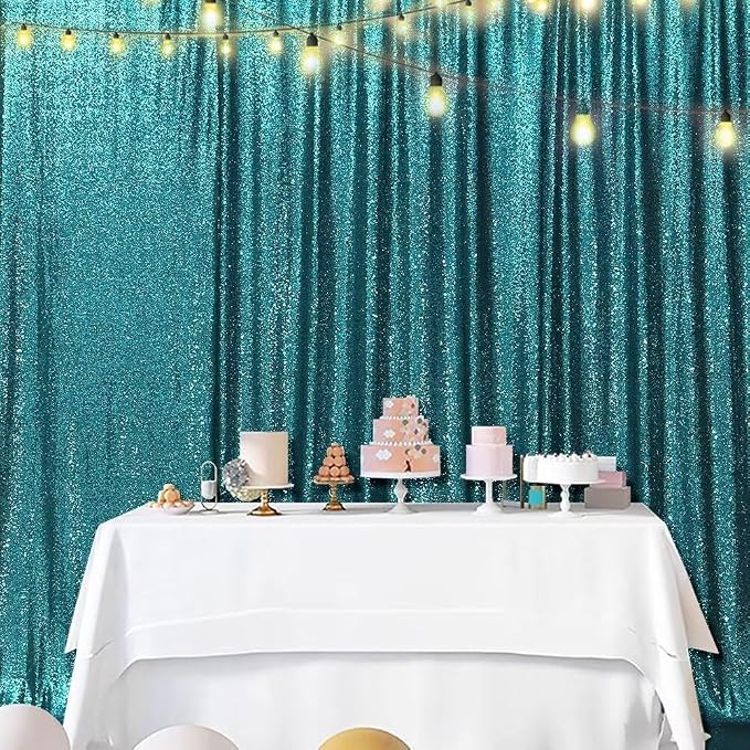 Eternal Beauty Teal Sequin Backdrop, 8x10 Ft Glitter Background Curtains for Shimmer Photography Party Wedding Birthday Back Drop Decor