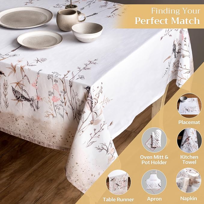 Maison d' Hermine Table Cloth Rectangle Table 100% Cotton 60 x 90 Inches Tablecloth Reusable Decorative for Dining Kitchen Room Farmhouse Home Hotel Restaurant Spring Summer - Meadow Florals - Brown