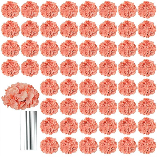 AVIVIHO 65pcs Fake Flowers Terracotta Hydrangea Artificial Flowers Bulk (Not Squished, No Steaming Need) Silk Flowers with Stems for Wedding Decor,Home,Baby Shower,Table Centerpieces Decoration