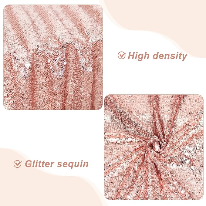 PartyDelight 108" Round Rose Gold Sequin Tablecloth High-Density 3mm Stitched Sequins Floor Length for 48-inch Round Tables Luxury Wedding & Banquet Decor