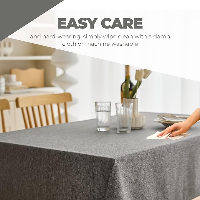Decorelia Rectangular Table Cloth 52x70 Inch for Dining Table, Faux Linen Waterproof Dark Grey Texture Farmhouse Washable Rectangle Tablecloth Cover for Birthday, Party, Picnics,Holiday& Wedding