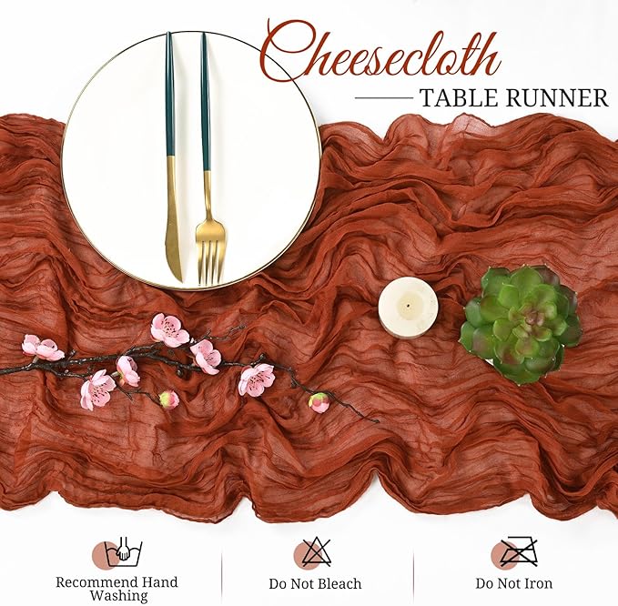 8 Pack Cheesecloth Table Runner 13Ft Boho Gauze Table Runner 35×157 Inch Rustic Romantic Long Table Runner for Wedding Party Bridal Shower Thanksgiving Christmas Decoration(Terracotta)