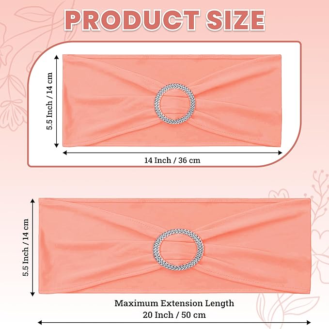 VDS - Peach | Spandex Chair Sashes Bows | 75 PCS | Stretch Elastic Banquet Universal Folding Chair Band Tie with Silver Buckle Slider for Wedding Party Conference Celebration Event Decoration