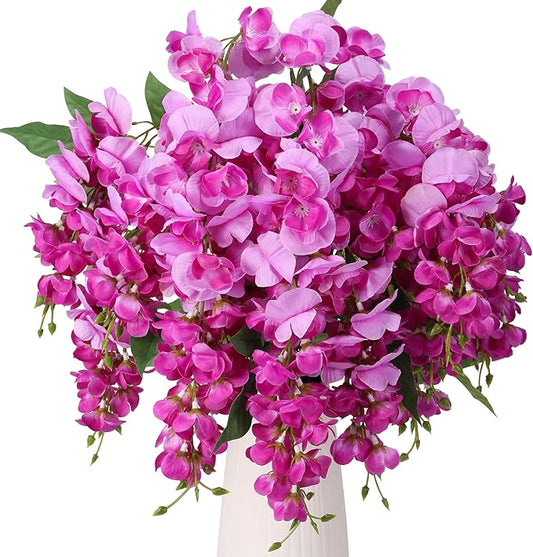 Wisteria Hanging Flowers, Spring Fake Flower for Vase, 2Pcs Silk Wisteria UV & Fading Resistant Faux Plants for Wedding Arch Backdrop Outdoor Patio Garden Decoration Centerpiece Table (Light Purple)