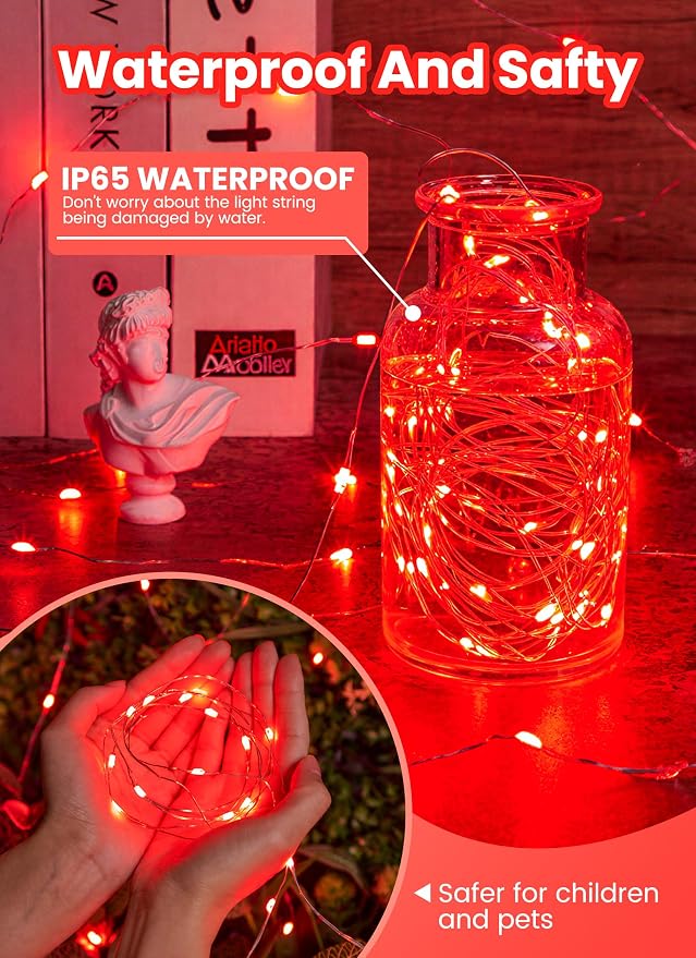 Minetom Fairy Lights with Remote, 66 Feet 200 Led Firefly String Lights Plug in for Bedroom Home Wall Ceiling Christmas Tree Wreath Craft Wedding Party Indoor Outdoor Decoration,Red