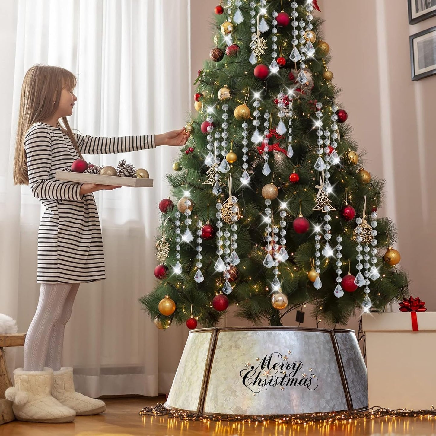 10 PCS Crystal Garland Strands, 33ft Hanging Crystal Strings for Window Curtains Doorway Decorations, Acrylic Clear Maple Leaf Crystal Ornaments for Christmas Tree, Wedding Party Home Chandelier Decor