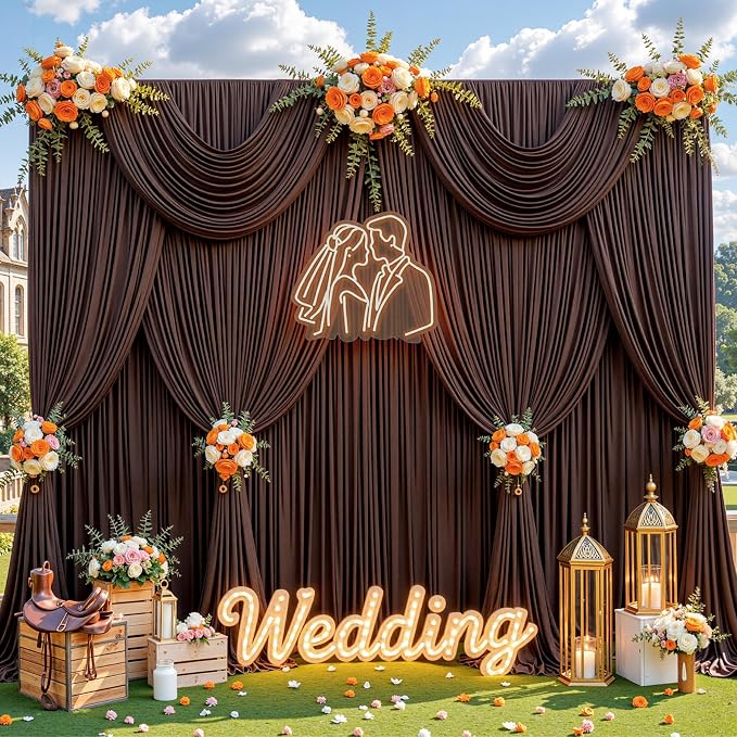 20x15ft Brown Backdrop Curtains for Parties Wrinkle Free Fabric Backdrop Curtain Birthday Photo Drapes Backdrop for Wedding Baby Shower Bridal Shower Photo Shoot Photography Back Drop 4 Panels 5x15FT