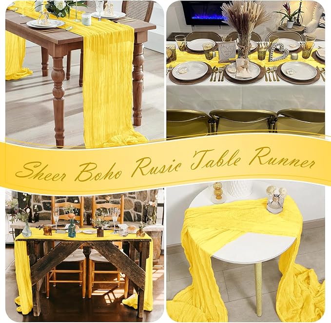 30 Pack Lemon Yellow Cheesecloth Table Runner 17 x 108 inch Cheese Cloth Table Runners 9ft Yellow Table Runner Rustic Romantic Sheer Gauze Runner for Wedding Party Baby Shower Table Decoration