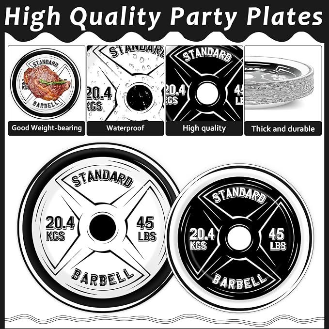 50 Guests Gym Birthday Party Supplies Decoration Bodybuilder Plates and Napkins Forks Weightlifting Tableware Barbell Birthday Party Paper Plates for Gym Lovers and Weight Lifters 200PCS