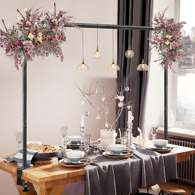 Over The Table Rod Stand with Clamps Adjustable 31-110 in Length 31-64 in Height Black Table Balloon Arch Hanging Stand with Storage Bag for Valentines Day Wedding Birthday Party Decoration