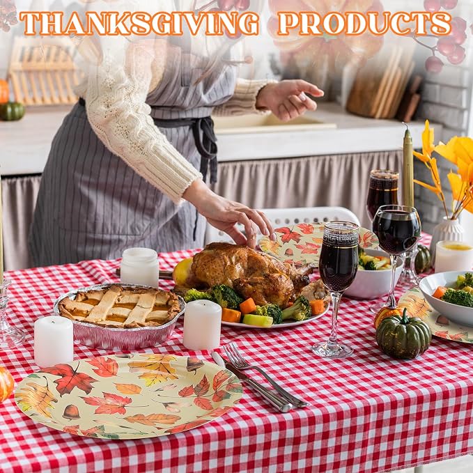 100 Pcs Fall Oval Leaves Plates 10" x 12" Disposable Thanksgiving Paper Plates Dinner Dinnerware Tray Party Supplies Autumn Tableware Set for Family Gathering Parties (Maple Leaf)