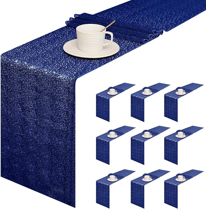 Sugargirl 10 Packs 12 x 72 inches Sequin Table Runner, Glitter Navy Table Runner for Birthday Party Supplies Wedding Holiday Celebration Event Decorations