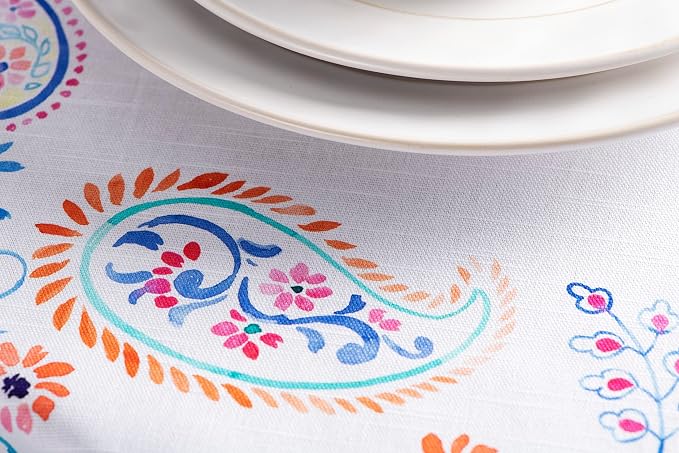 Maison d' Hermine Table Cloth Round Table 100% Cotton 63 Round Inches Tablecloth Reusable Decorative for Dining Kitchen Room Farmhouse Party Home Hotel Restaurant Spring Summer - Indian Floral