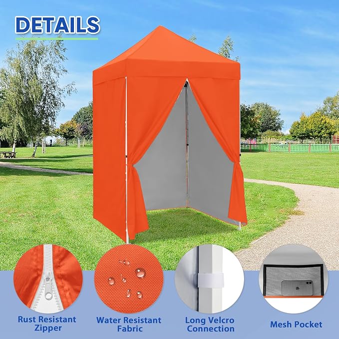 COOS BAY 5x5 Pop Up Canopy Tent with Side Walls, Easy Setup Portable Sun Shelter with Carry Bag, Outdoor Shade for Beach, Camping, Sports & Backyard, Orange