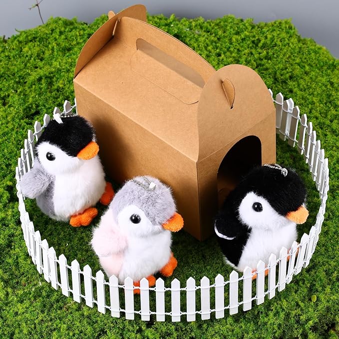 Adopt A Penguin Party Favors Mini Plush Stuffed Animals Set with 12 Plush Penguin Mini Fence Blackboard Kraft Paper Box for Adopt An Animal Themed Birthday Party