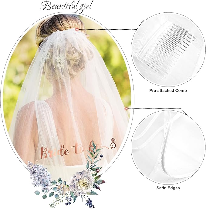 Bachelorette Party Decorations Kit, Bridal Shower Supplies, Rose Gold Bride to Be Bachelorette Sash Veil Crown Tiara for Bride, Team Bride Tribe Sash for Bridesmaids