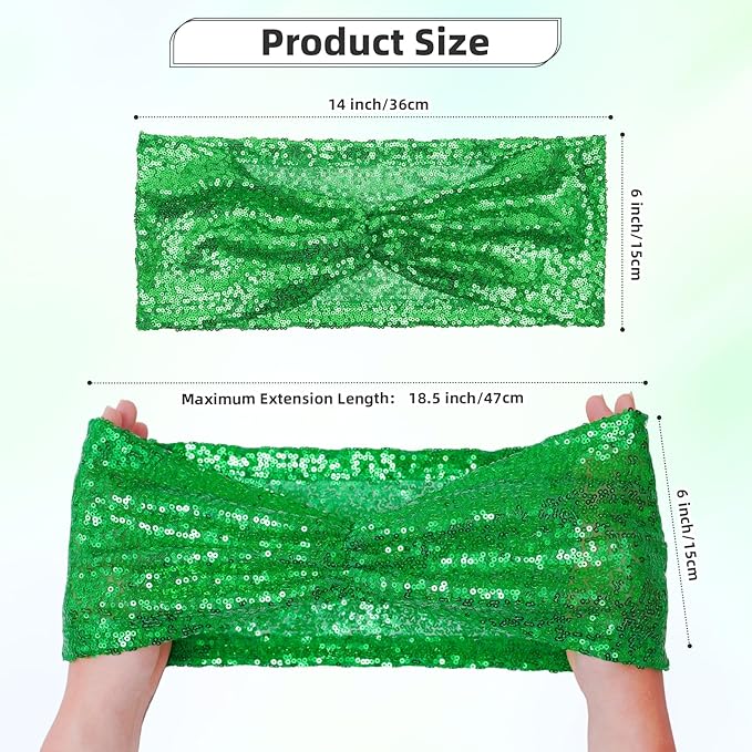 Poise3EHome Green Sequin Chair Sashes 100 Pack,Folding Chair Cover Bands for Christmas Party Ceremony Banquet Decorations