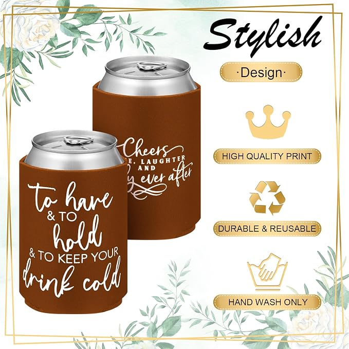 Qinyoung 50 Pieces Chocolate Wedding Can Cooler Sleeves Bulk Engagement Party Favors for Guests Cheers to Love Laughter and Happily Ever After Rehearsal Dinner Decorations for Wedding Bridal