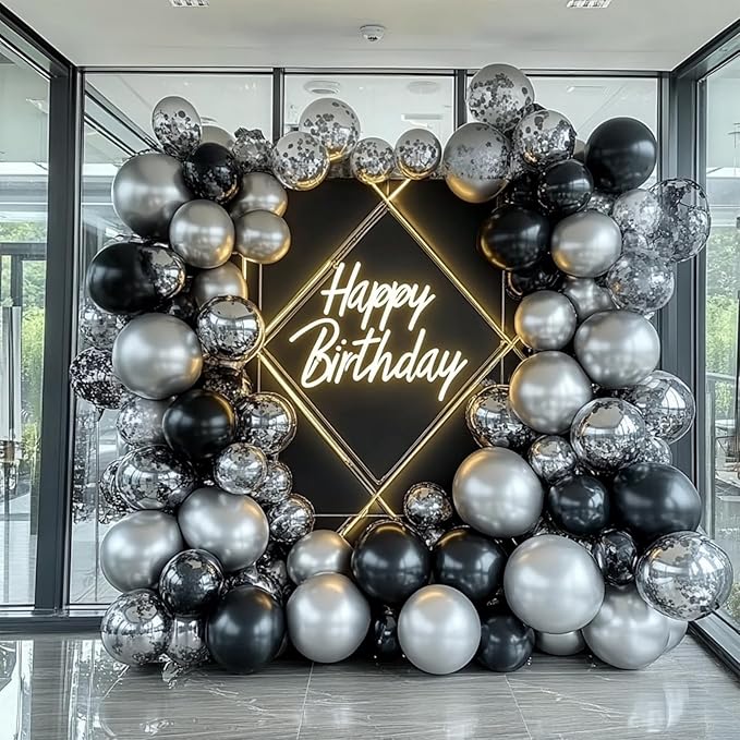 Metallic Silver Balloons, 98PCS Chrome Silver Balloon Garland Arch Kit, 18/12/10/5 Inch Different Sizes for Birthday Baby Shower Graduation Party Decorations