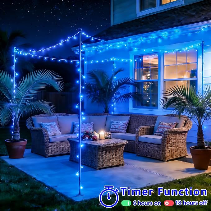 YEGUO Battery Operated String Lights, 2 Pack Each 33ft 100 LED Twinkle Fairy Lights Outdoor Waterproof, 8 Modes Clear Wire Blue Christmas Lights Indoor with Remote